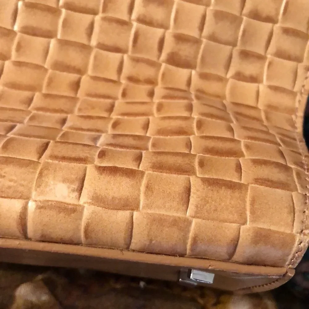 EGO Pleated Leather Camel Taupe Satchel Purse